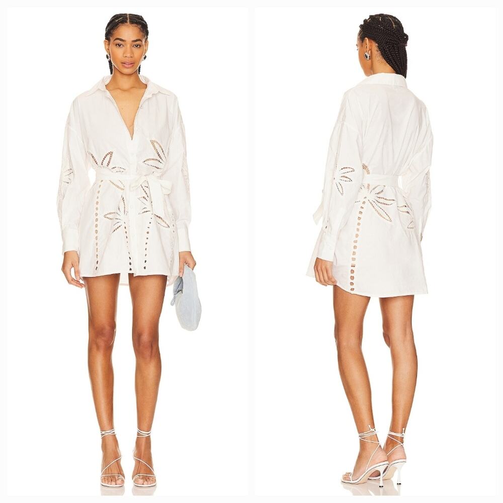 HEMANT AND NANDITA Lani Palm Mini Dress in White XS